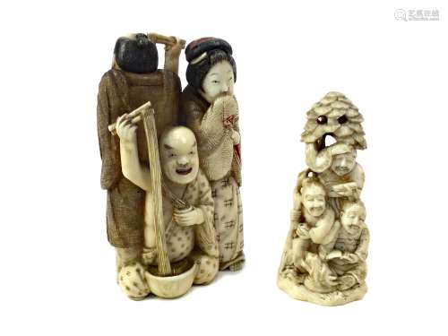 A LOT OF TWO JAPANESE IVORY CARVINGS