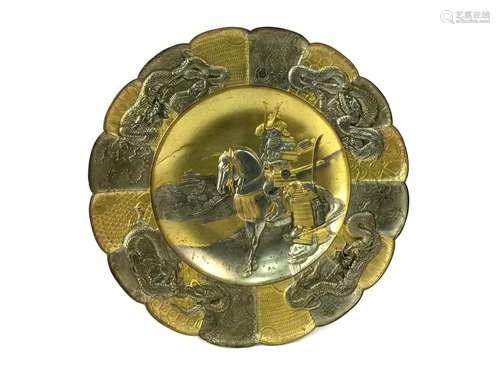 A JAPANESE GILDED AND WHITE METAL PLAQUE