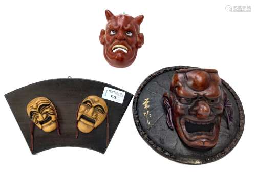 A TWO MEIJI PERIOD MASKS OF NOH AND ANOTHER MASK