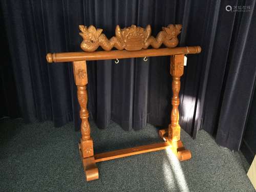 A CHINESE WOOD FLOOR STANDING GONG FRAME