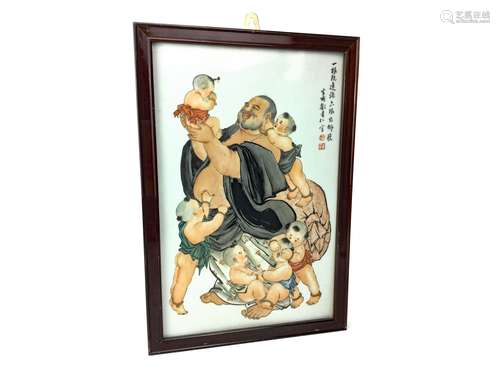 A 20TH CENTURY CHINESE CERAMIC PAINTED PANEL