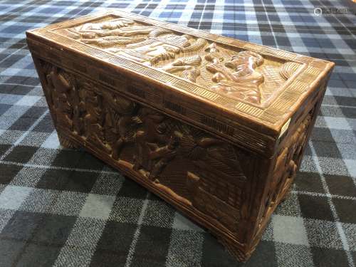 AN EARLY/MID 20TH CENTURY AFRICAN CARVED WOOD CHEST