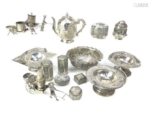 A LOT OF CHINESE SILVER AND WHITE METAL ITEMS