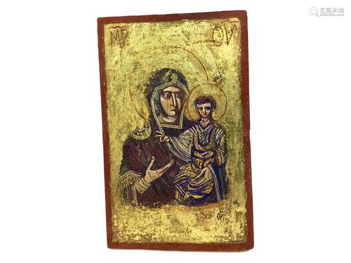 A 20TH CENTURY RUSSIAN ICON ON WOOD PANEL