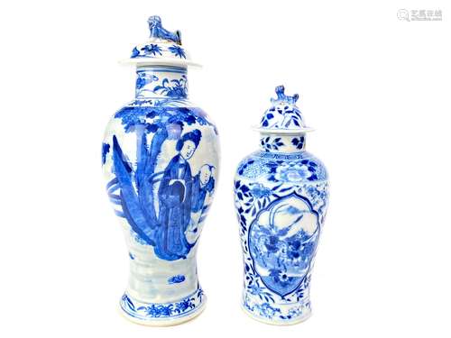 A 19TH CENTURY CHINESE MEIPING VASE AND COVER, ANOTHER LIDDED VASE, GINGER JAR AND A VASE COVER