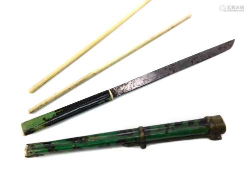 AN EARLY 20TH CENTURY CHINESE KNIFE AND CHOPSTICKS SET