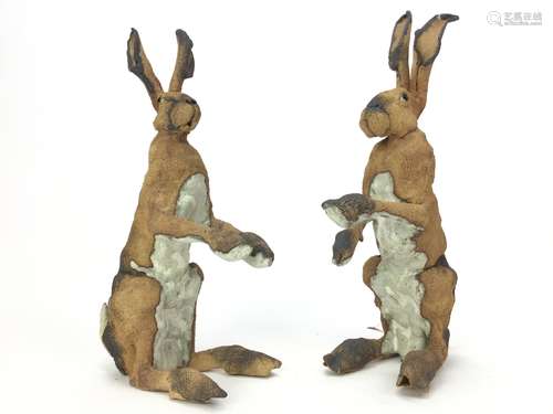 TWO HARES, A PAIR OF CERAMIC SCULPTURES BY ELAINE PETO