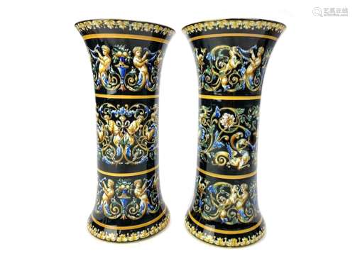 A PAIR OF LATE 19TH CENTURY FRENCH FAIENCE VASE BY GIEN