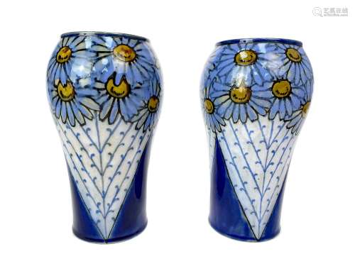 A PAIR OF ROYAL DOULTON LAMBETH STONEWARE VASES ALONG WITH TWO OTHERS