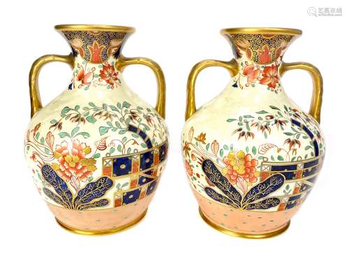 A PAIR OF LATE VICTORIAN STAFFORDSHIRE IMARI VASES