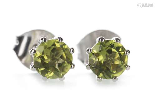 A PAIR OF PERIDOT STUD EARRINGS