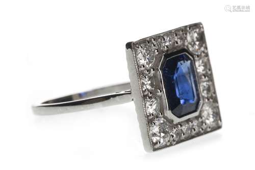 A SAPPHIRE AND DIAMOND RING