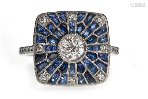 A SAPPHIRE AND DIAMOND RING