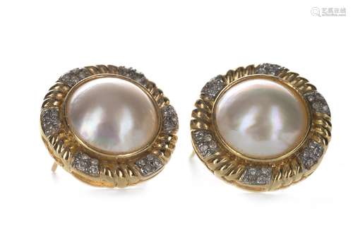 A PAIR OF MABE PEARL AND DIAMOND EARRINGS