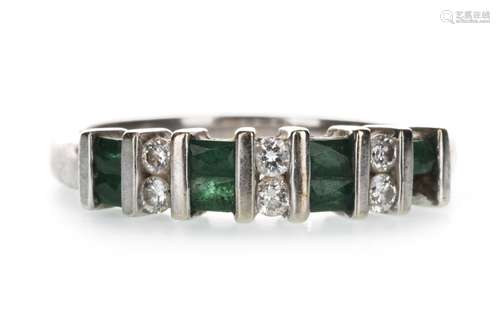 A GREEN GEM SET AND DIAMOND BAND