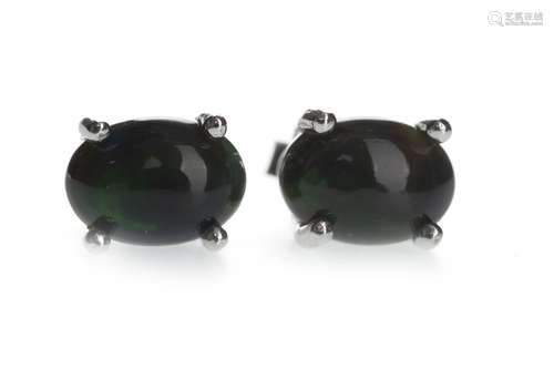 A PAIR OF BLACK OPAL STUD EARRINGS