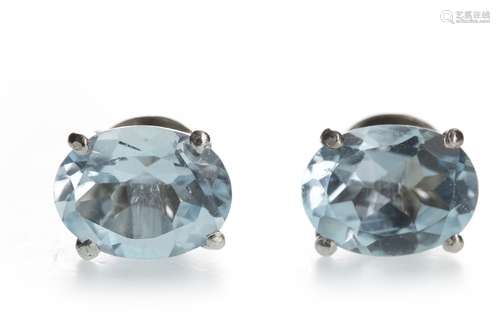 A PAIR OF BLUE TOPAZ STUD EARRINGS