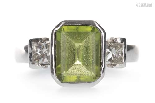 A GREEN GEM SET AND DIAMOND RING