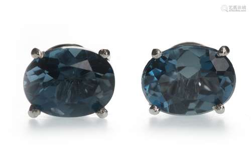 A PAIR OF LONDON BLUE TOPAZ STUD EARRINGS