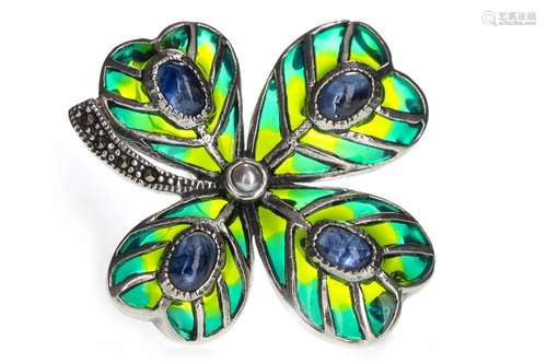 A PLIQUE A JOUR FOUR LEAF CLOVER BROOCH