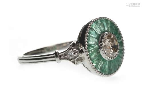 AN EMERALD AND DIAMOND RING