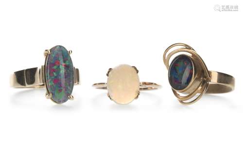 AN OPAL RING AND TWO OPAL DOUBLET RINGS
