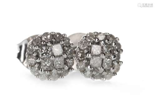 A PAIR OF DIAMOND CLUSTER EARRINGS