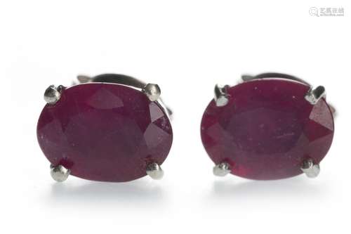 A PAIR OF TREATED RUBY STUD EARRINGS