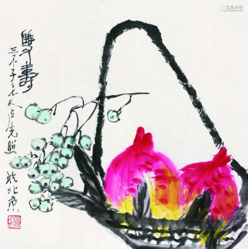 卢光照（1914-2001） 双寿 镜心 纸本设色