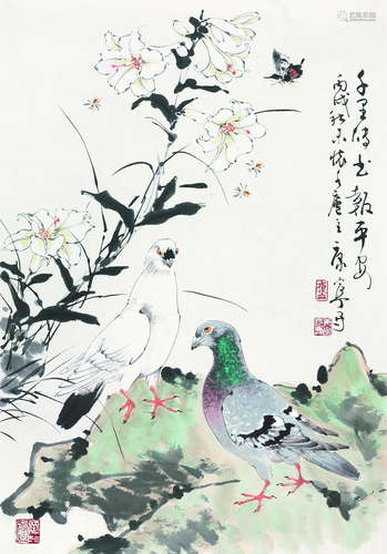 康宁（b.1938） 2006年作 和平之歌 镜心 纸本设色