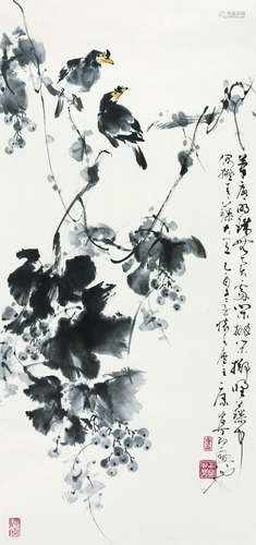 康宁（b.1938） 2005年作 葡萄八哥 镜心 纸本设色