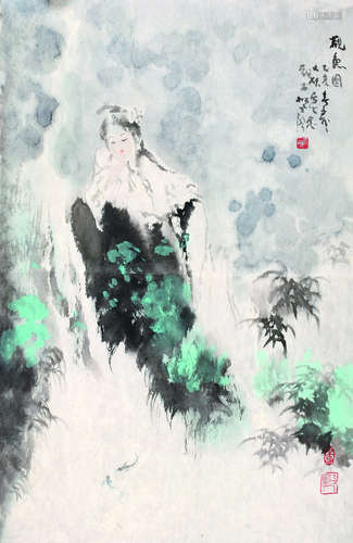 褚大雄（b.1939） 1995年作 观鱼图 镜心 纸本设色