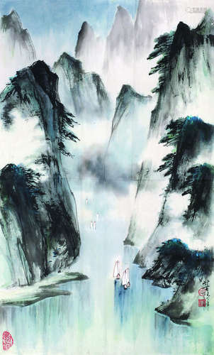 李行百（b.1926） 1982年作 山水 镜心 纸本设色