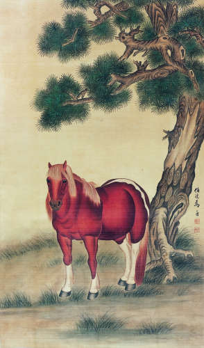马晋（1900-1970） 松树马 立轴 绢本设色