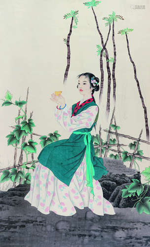 王美芳（b.1949） 人物 立轴 纸本设色