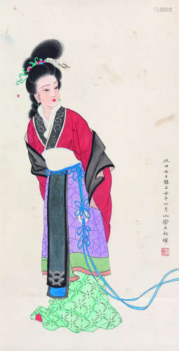 王叔晖（1912-1985） 1942年作 仕女 立轴 纸本设色