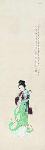陆小曼（1903-1965） 1947年作 执扇仕女 立轴 绢本设色