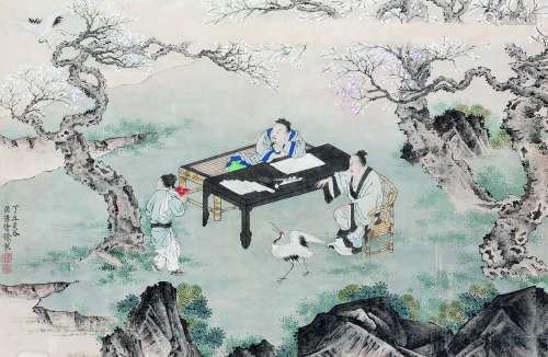 徐操（1898-1961） 1937年作 梅妻鹤子 立轴 纸本设色