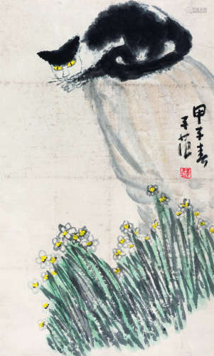 崔子范（1915-2011） 1984年作 猫 立轴 纸本设色