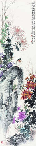 钱松嵒（1899-1985） 1942年作 花鸟 立轴 纸本设色