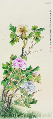 陶瑢（1872-1927） 1909年作 花卉 立轴 纸本设色