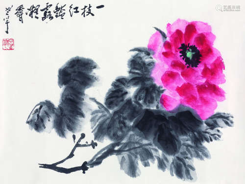 何涵宇（1910-2003） 一枝红艳露凝香 镜心 纸本设色