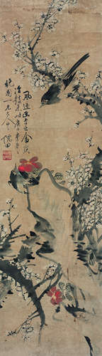 倪田（1855-1919） 花鸟 立轴 纸本设色