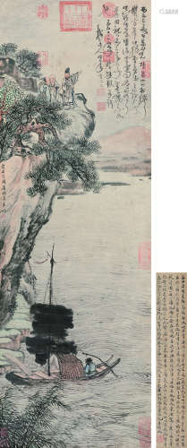 唐棣（1296-1364） 行舟图 立轴 纸本设色