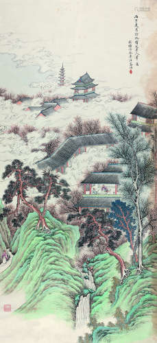 彭旸（1859-?） 1989年作 山水 立轴 纸本设色