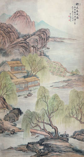 戴熙（1801-1860） 1858年作 柳堤春晓图 立轴 纸本设色