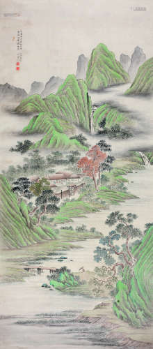 彭旸（1859-?） 1925年作 访友图 立轴 绢本设色