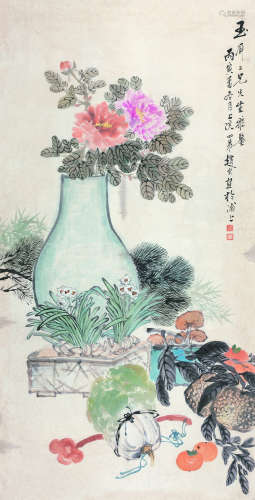 赵宏（清） 1926年作 富贵平安 立轴 纸本设色