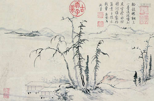 乾隆帝（1711-1799） 1770年作 水邨图 立轴 纸本设色