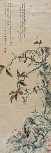 华岩（1682-1756） 1756年作 花鸟 立轴 绢本设色